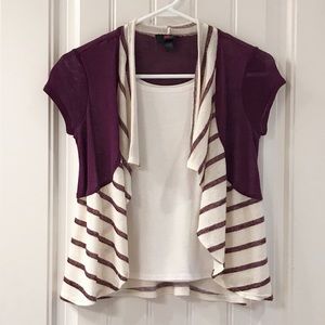 Purple and Cream colored Top with Built-in Cami